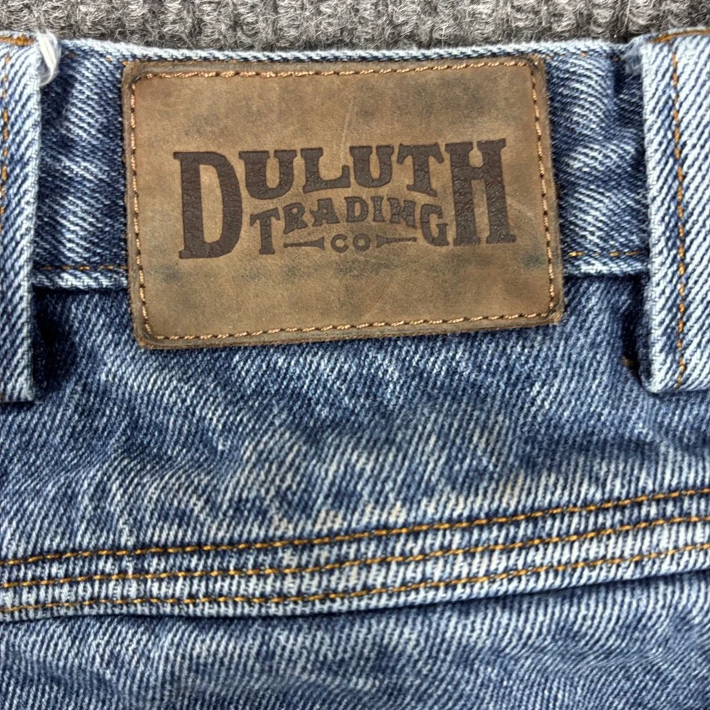 Duluth Trading Co Flannel Lined Jeans Mens 44x30 Blue Denim Plaid Lining